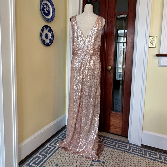 Kate Kasin | Sleeveless V-Neck Sequined Rose-Gold Maxi Gown, Size XL, NWT - Picture 3 of 11